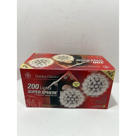 2003 GE Holiday Classics 200 Lights 6" Super Sphere 2 Pack 100 Lights CLEAR New - Picture 1 of 4